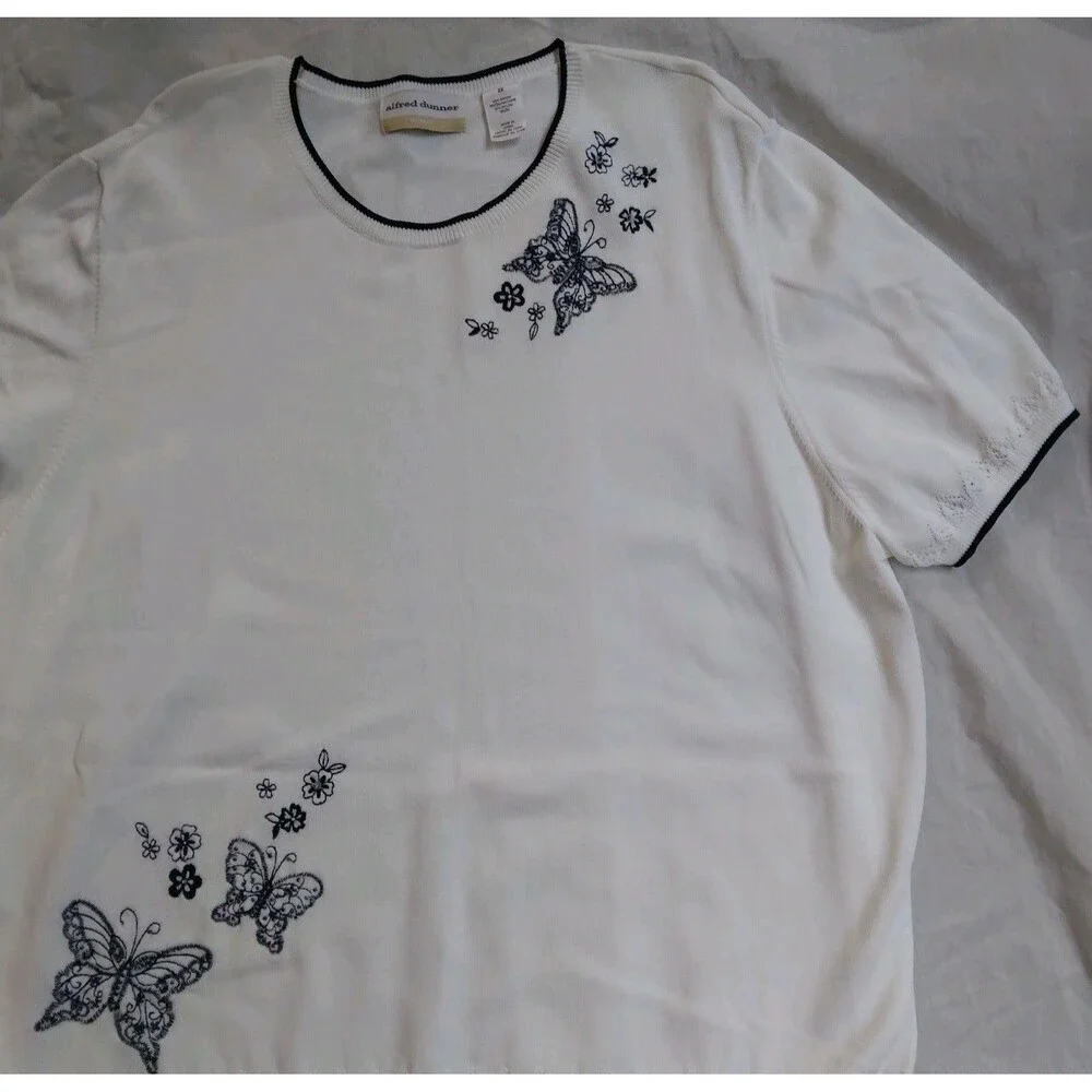 Alfred Dunner White Sweater Embroidered Butterfly Cottagecore Grandmacore 2X